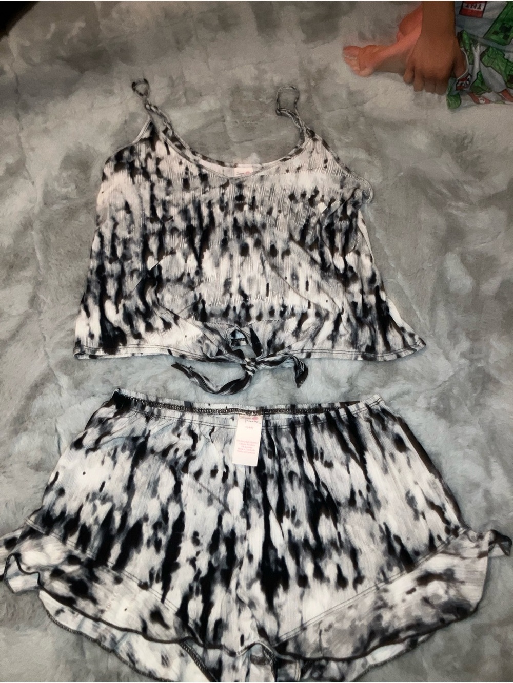 No Boundaries Black & White Tie-Dye Cami and Short Sleep Set - Picture 2 of 2